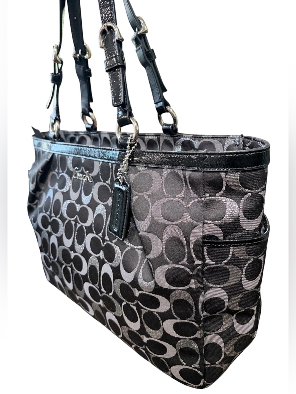 Coach Gallery Black & Silver Signature Tote EUC - Picture 3 of 10